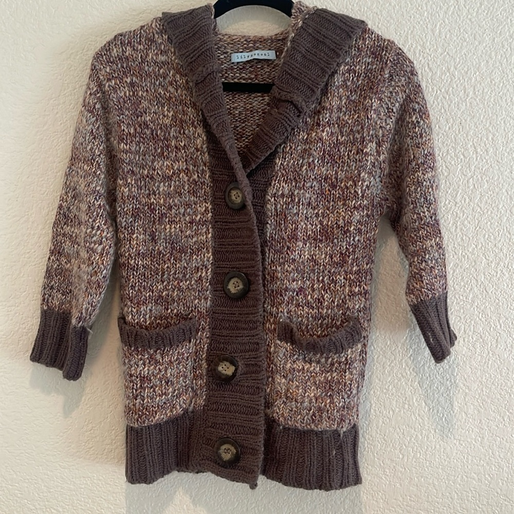 Lily McNeal Marled Wool & Cashmere Blend Hooded Cardigan Sweater - Taupe Brown